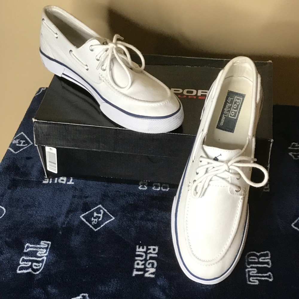 Ralph Lauren Polo White Canvas Boat Shoes SZ 10.5